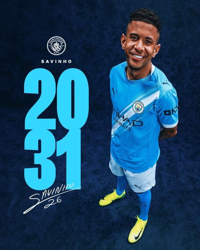 曼城与边锋萨维尼奥续约至2031